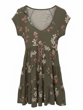 No Boundaries Olive Green Floral Short Sleeve Dress